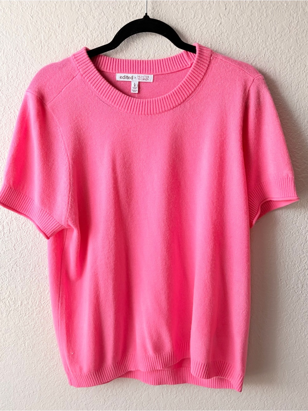 Edited x Hunter Mc Grady woman’s Bright Pink Short-Sleeve Knit Top size L NWOT